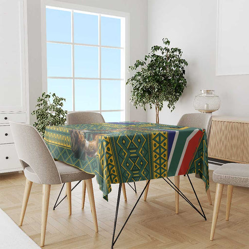 Custom South Africa Rugby Bokke Mascot Tablecloth With Flag Style