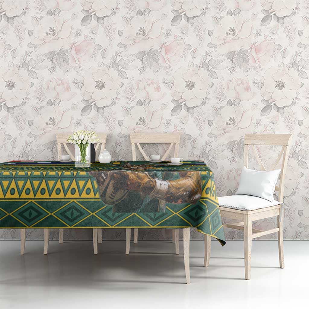 Custom South Africa Rugby Bokke Mascot Tablecloth With Flag Style