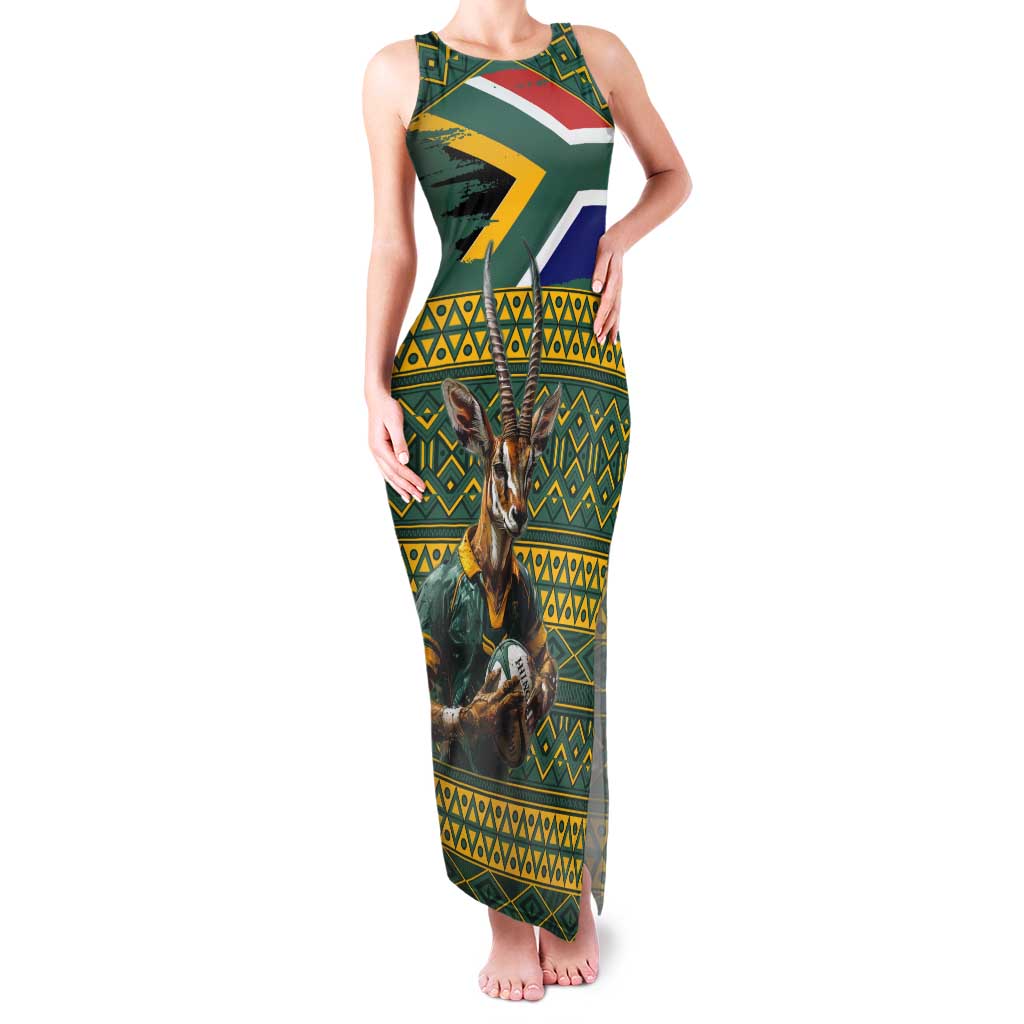 Custom South Africa Rugby Bokke Mascot Tank Maxi Dress With Flag Style