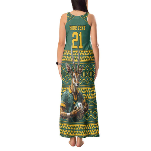 Custom South Africa Rugby Bokke Mascot Tank Maxi Dress With Flag Style