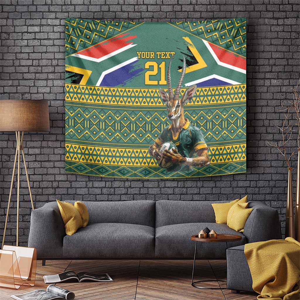 Custom South Africa Rugby Bokke Mascot Tapestry With Flag Style