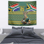 Custom South Africa Rugby Bokke Mascot Tapestry With Flag Style