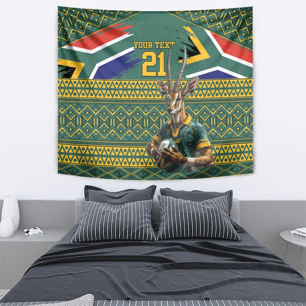 Custom South Africa Rugby Bokke Mascot Tapestry With Flag Style