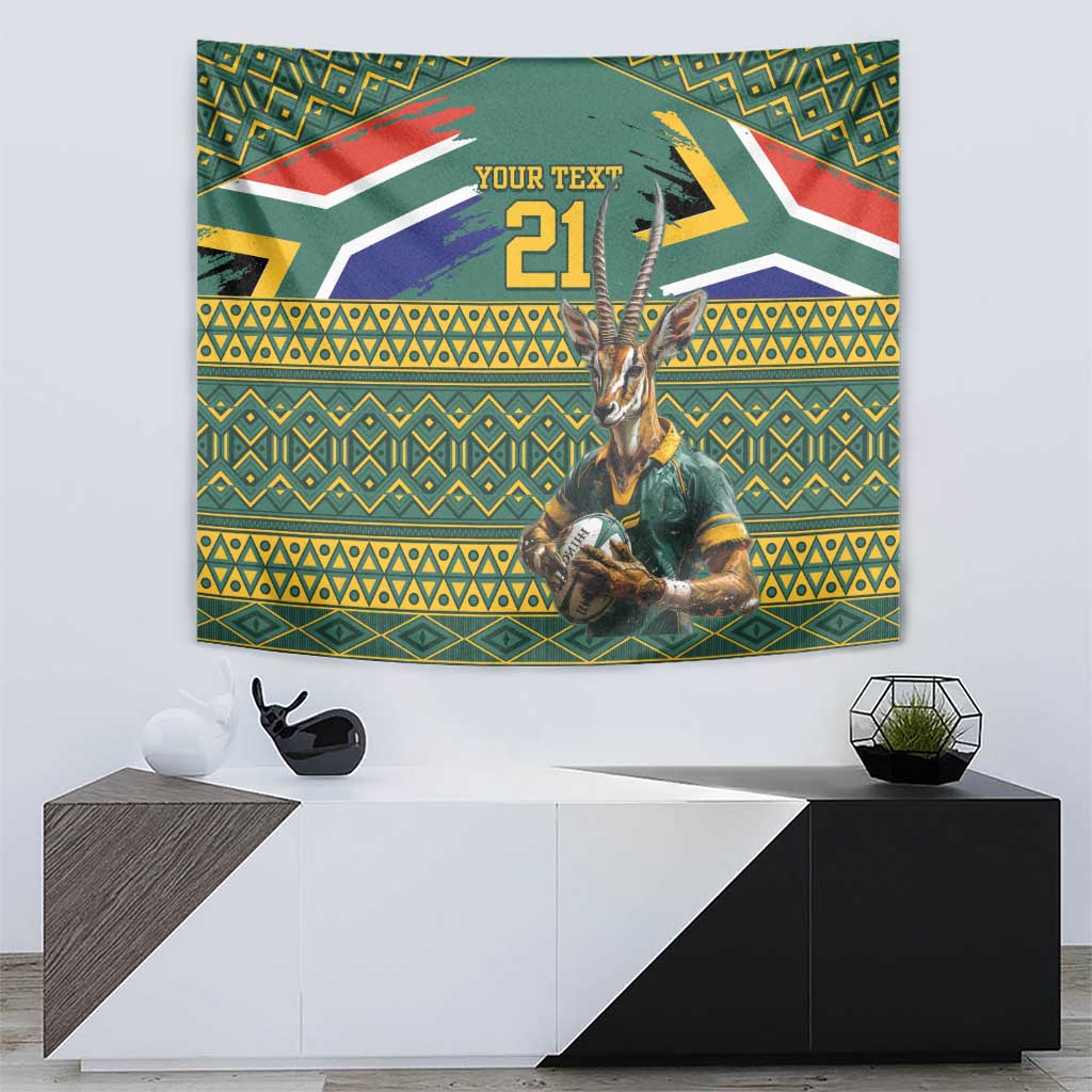 Custom South Africa Rugby Bokke Mascot Tapestry With Flag Style