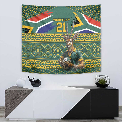 Custom South Africa Rugby Bokke Mascot Tapestry With Flag Style