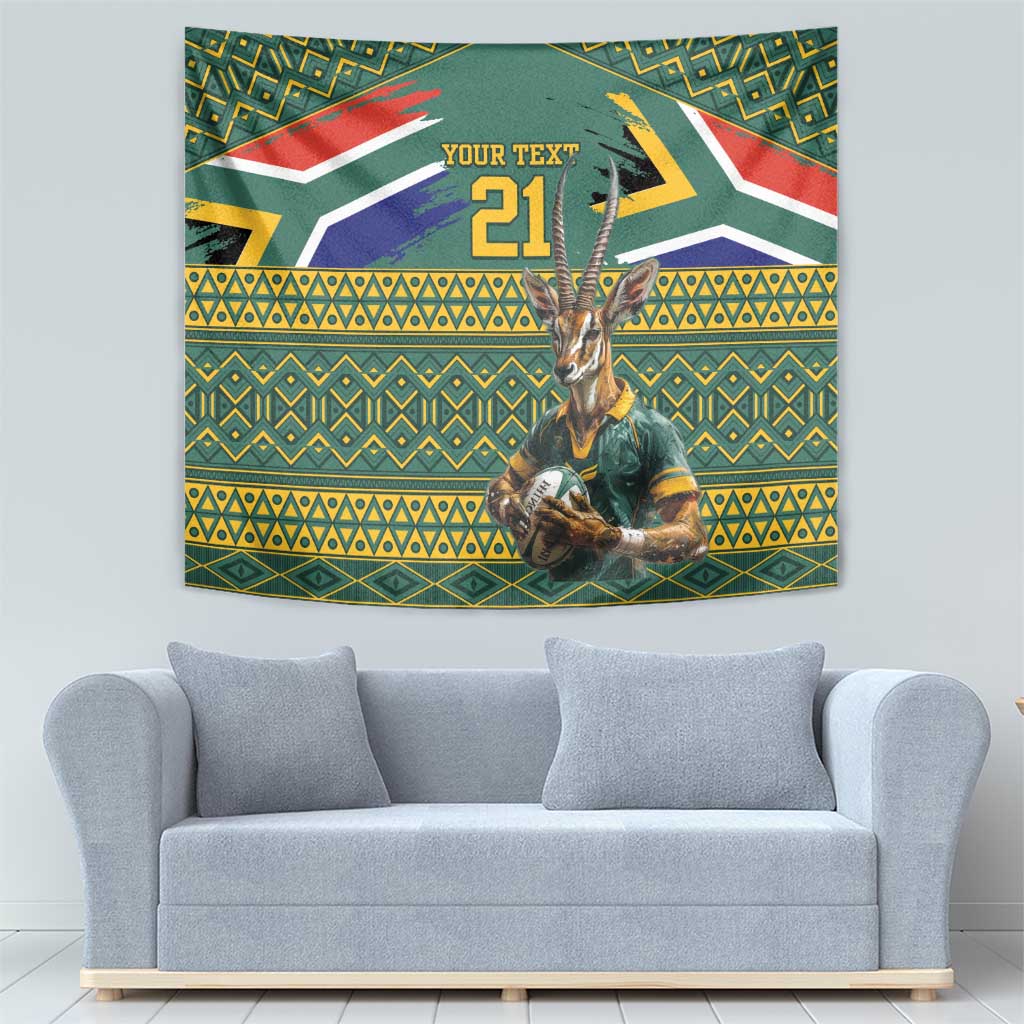 Custom South Africa Rugby Bokke Mascot Tapestry With Flag Style