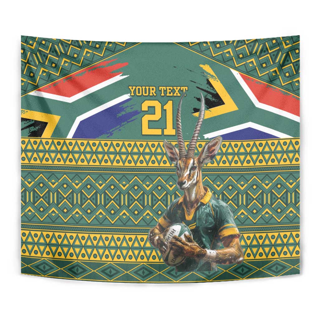 Custom South Africa Rugby Bokke Mascot Tapestry With Flag Style