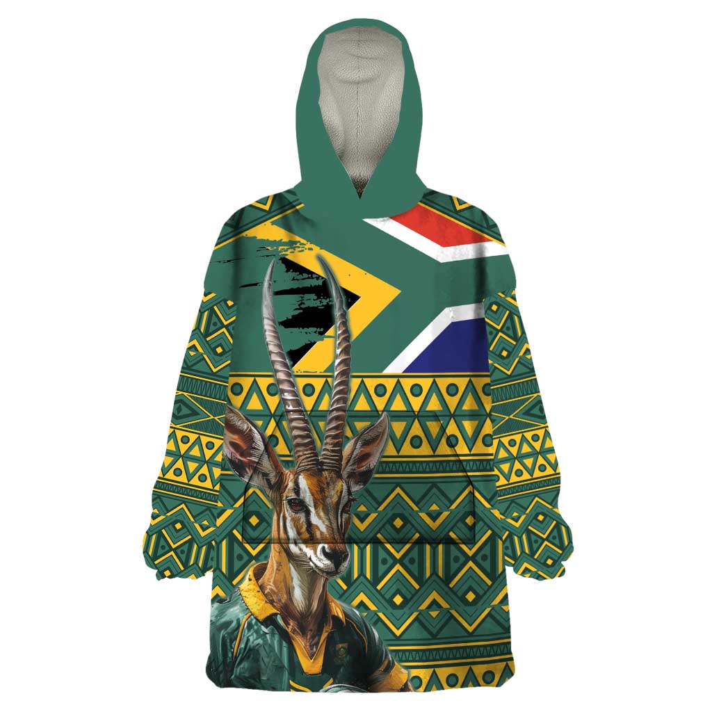 Custom South Africa Rugby Bokke Mascot Wearable Blanket Hoodie With Flag Style