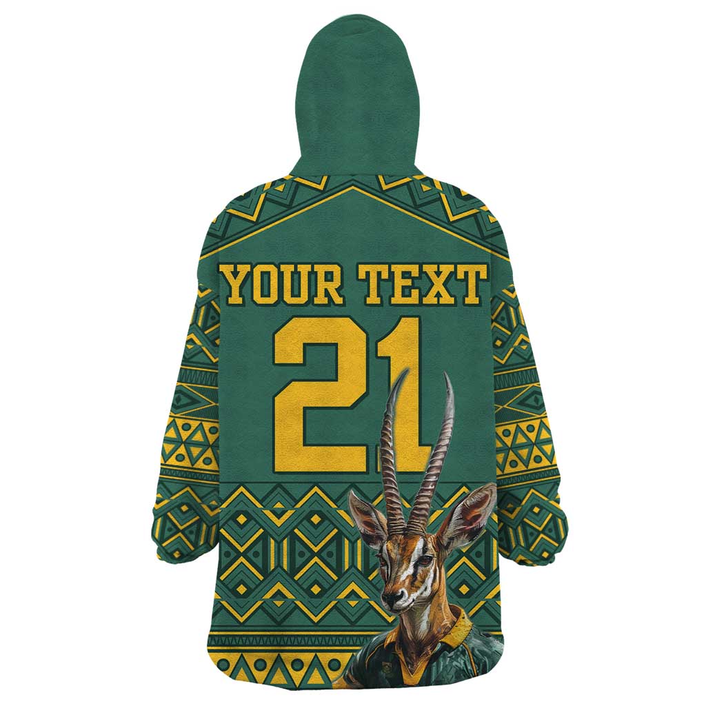 Custom South Africa Rugby Bokke Mascot Wearable Blanket Hoodie With Flag Style