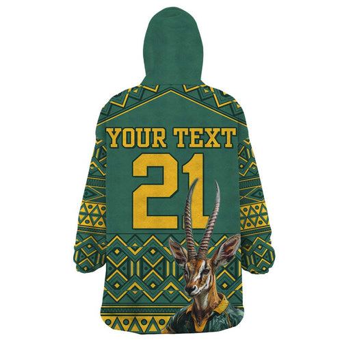 Custom South Africa Rugby Bokke Mascot Wearable Blanket Hoodie With Flag Style