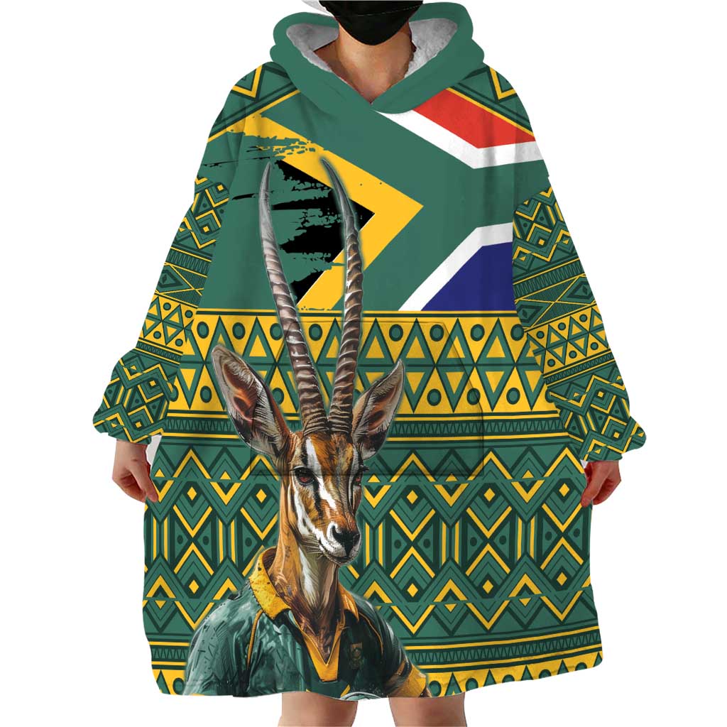Custom South Africa Rugby Bokke Mascot Wearable Blanket Hoodie With Flag Style
