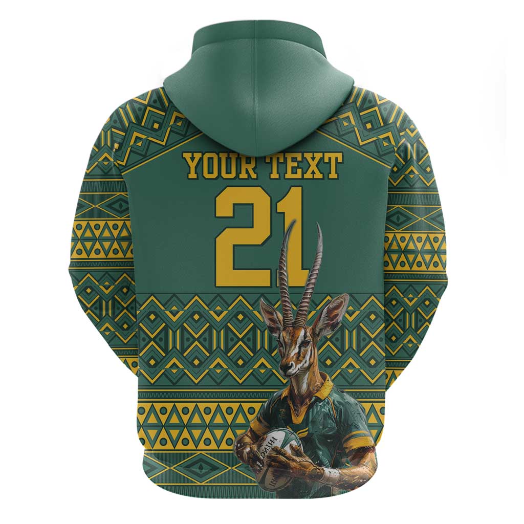 Custom South Africa Rugby Bokke Mascot Zip Hoodie With Flag Style