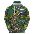 Custom South Africa Rugby Bokke Mascot Zip Hoodie With Flag Style