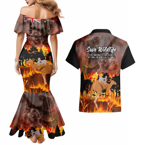 save-wildlife-australia-couples-matching-mermaid-dress-and-hawaiian-shirt-bushfire-awareness