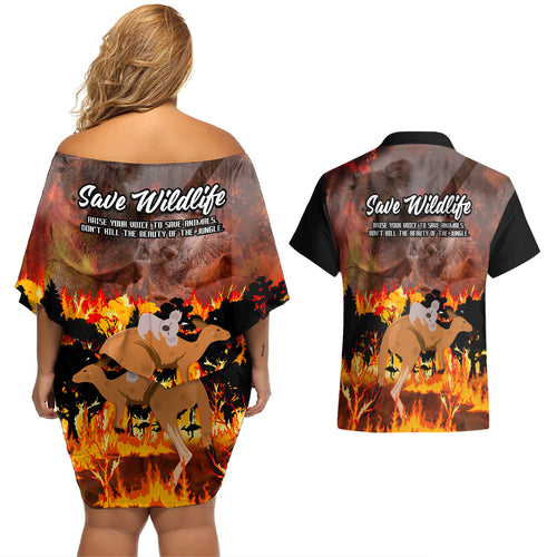 save-wildlife-australia-couples-matching-off-shoulder-short-dress-and-hawaiian-shirt-bushfire-awareness