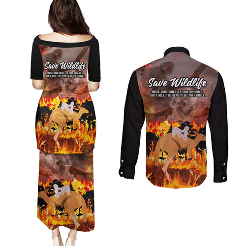 save-wildlife-australia-couples-matching-puletasi-dress-and-long-sleeve-button-shirt-bushfire-awareness