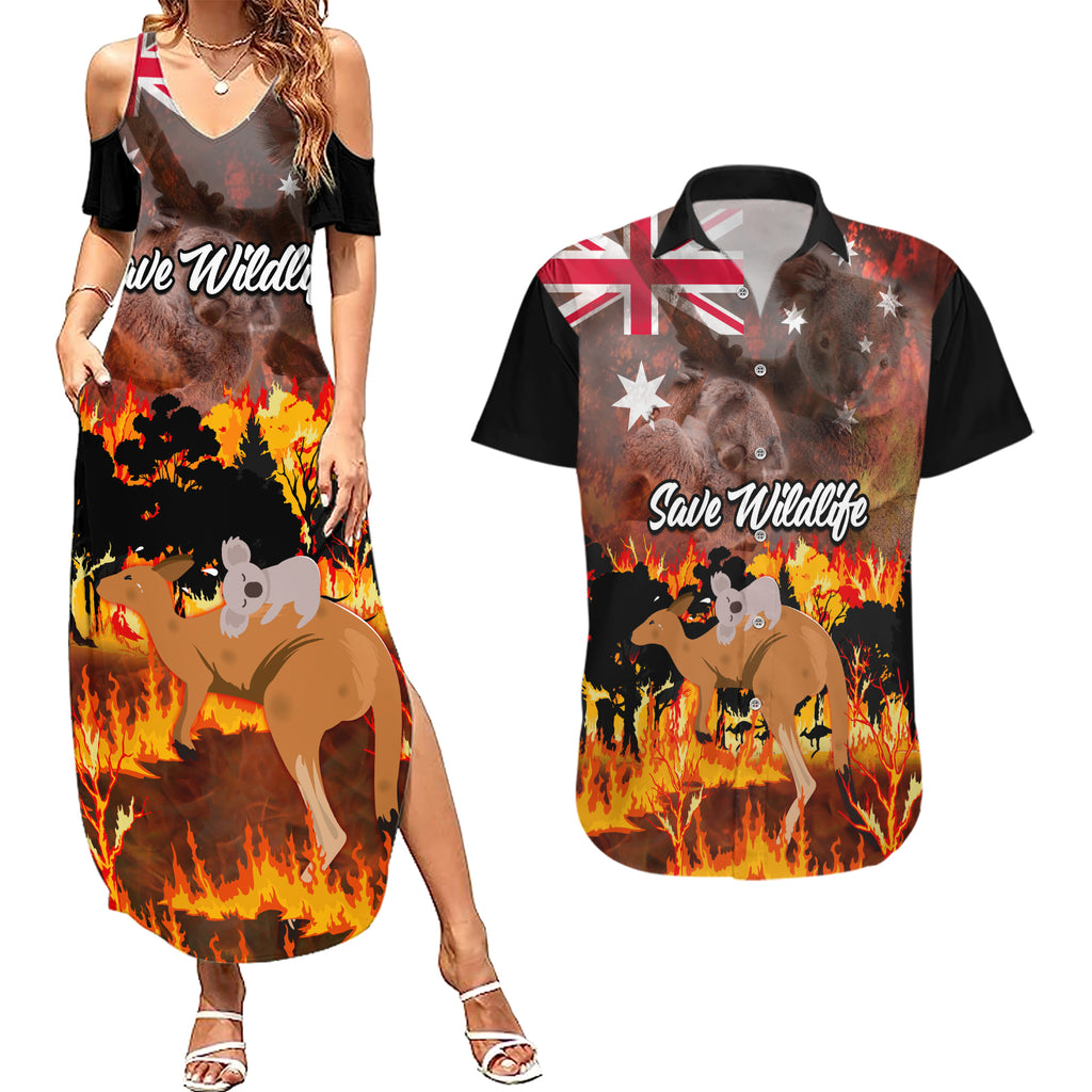 save-wildlife-australia-couples-matching-summer-maxi-dress-and-hawaiian-shirt-bushfire-awareness