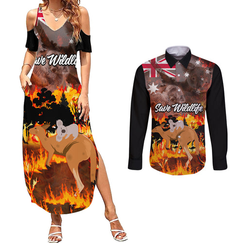 save-wildlife-australia-couples-matching-summer-maxi-dress-and-long-sleeve-button-shirt-bushfire-awareness