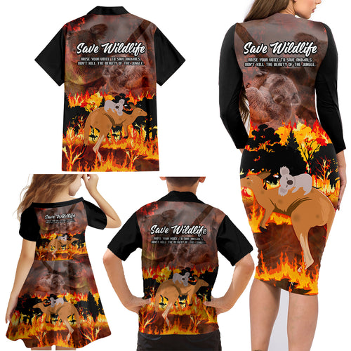 save-wildlife-australia-family-matching-long-sleeve-bodycon-dress-and-hawaiian-shirt-bushfire-awareness