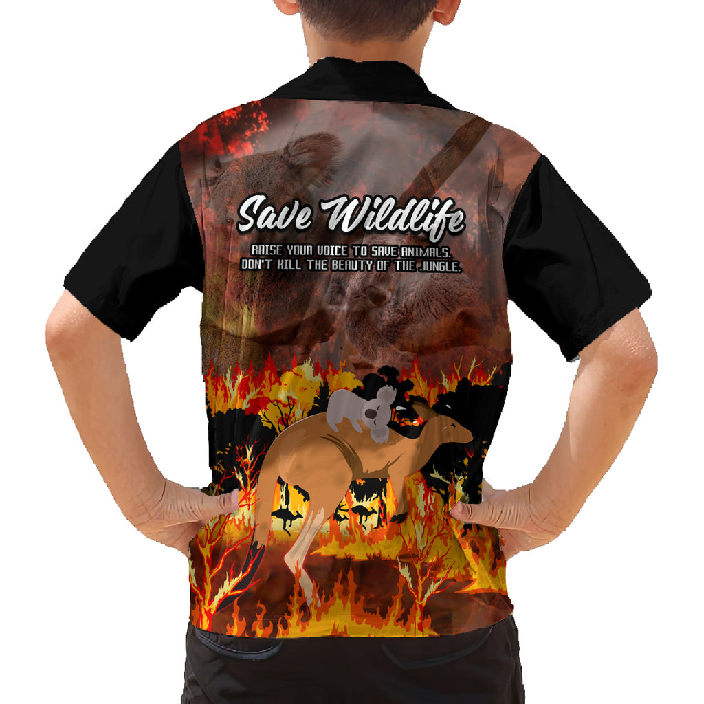save-wildlife-australia-family-matching-off-shoulder-short-dress-and-hawaiian-shirt-bushfire-awareness