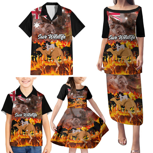 save-wildlife-australia-family-matching-puletasi-dress-and-hawaiian-shirt-bushfire-awareness