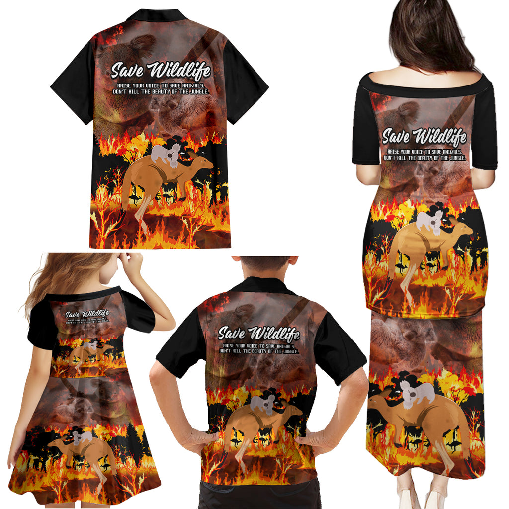 save-wildlife-australia-family-matching-puletasi-dress-and-hawaiian-shirt-bushfire-awareness