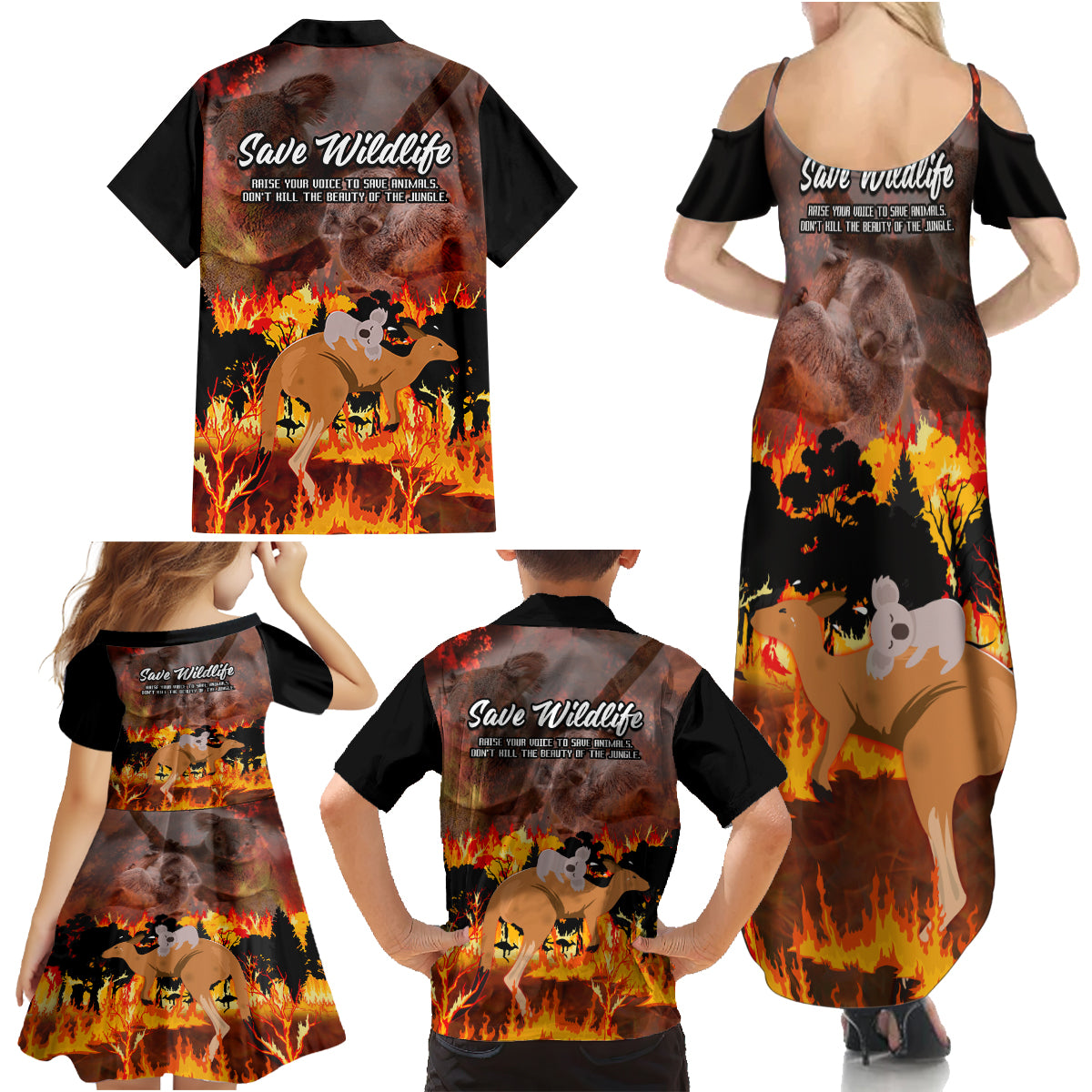 save-wildlife-australia-family-matching-summer-maxi-dress-and-hawaiian-shirt-bushfire-awareness