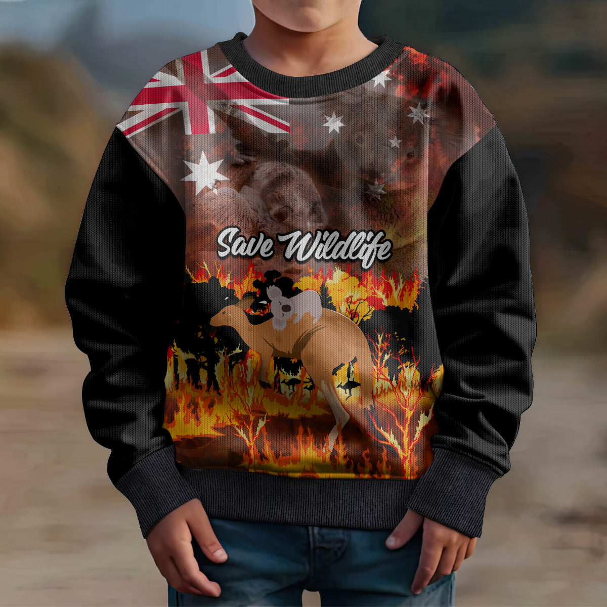 save-wildlife-australia-kid-ugly-christmas-sweater-bushfire-awareness