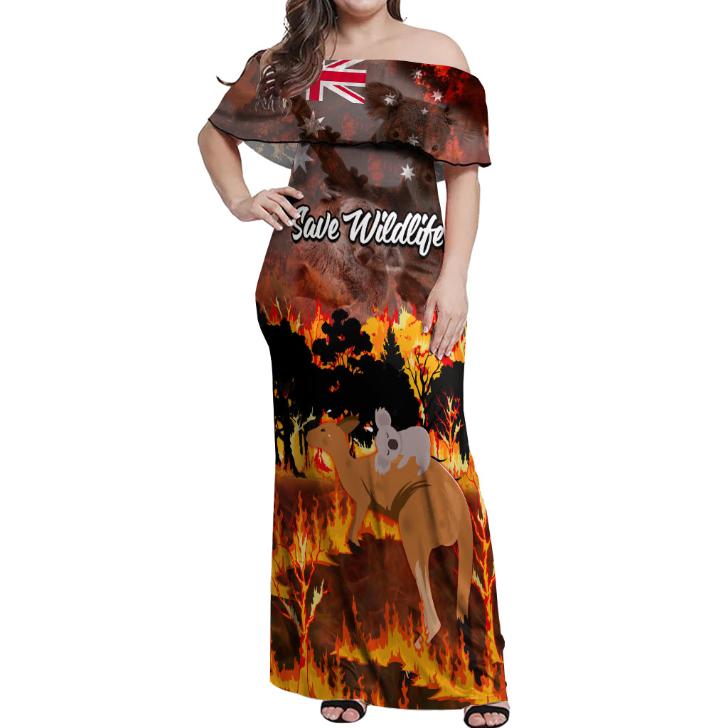 save-wildlife-australia-off-shoulder-maxi-dress-bushfire-awareness