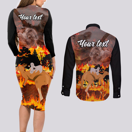 personalised-save-wildlife-australia-couples-matching-long-sleeve-bodycon-dress-and-long-sleeve-button-shirt-bushfire-awareness