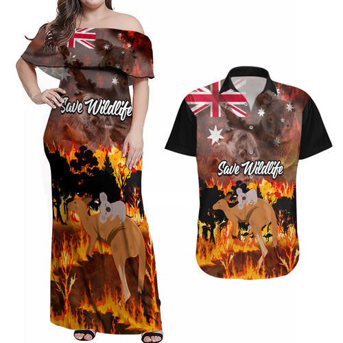 personalised-save-wildlife-australia-couples-matching-off-shoulder-maxi-dress-and-hawaiian-shirt-bushfire-awareness
