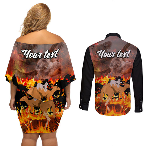 personalised-save-wildlife-australia-couples-matching-off-shoulder-short-dress-and-long-sleeve-button-shirt-bushfire-awareness