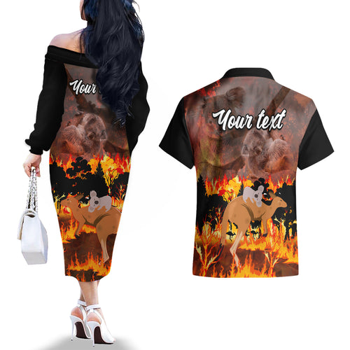 personalised-save-wildlife-australia-couples-matching-off-the-shoulder-long-sleeve-dress-and-hawaiian-shirt-bushfire-awareness