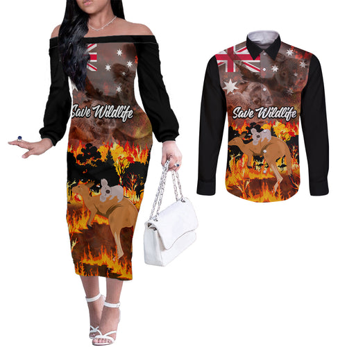 personalised-save-wildlife-australia-couples-matching-off-the-shoulder-long-sleeve-dress-and-long-sleeve-button-shirt-bushfire-awareness