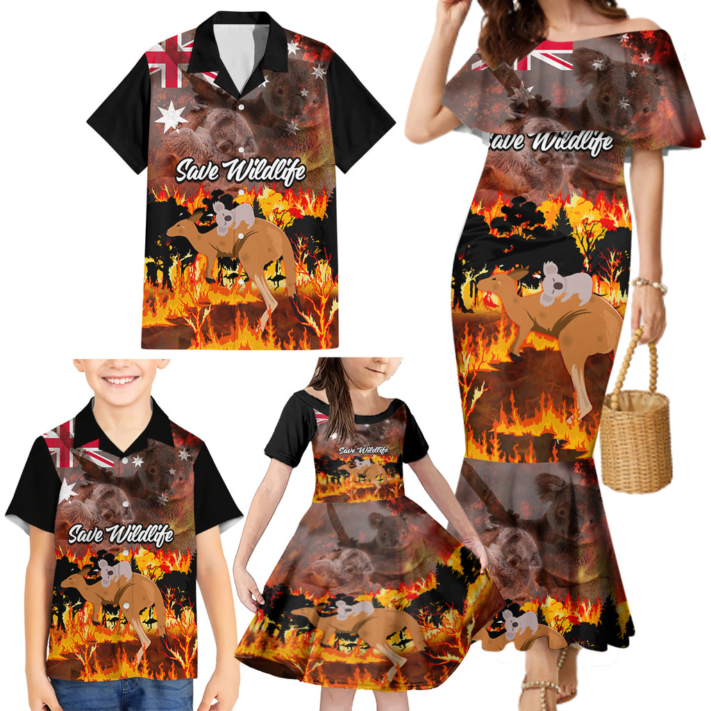 personalised-save-wildlife-australia-family-matching-mermaid-dress-and-hawaiian-shirt-bushfire-awareness