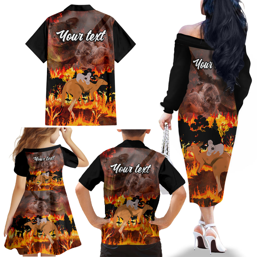 personalised-save-wildlife-australia-family-matching-off-shoulder-long-sleeve-dress-and-hawaiian-shirt-bushfire-awareness