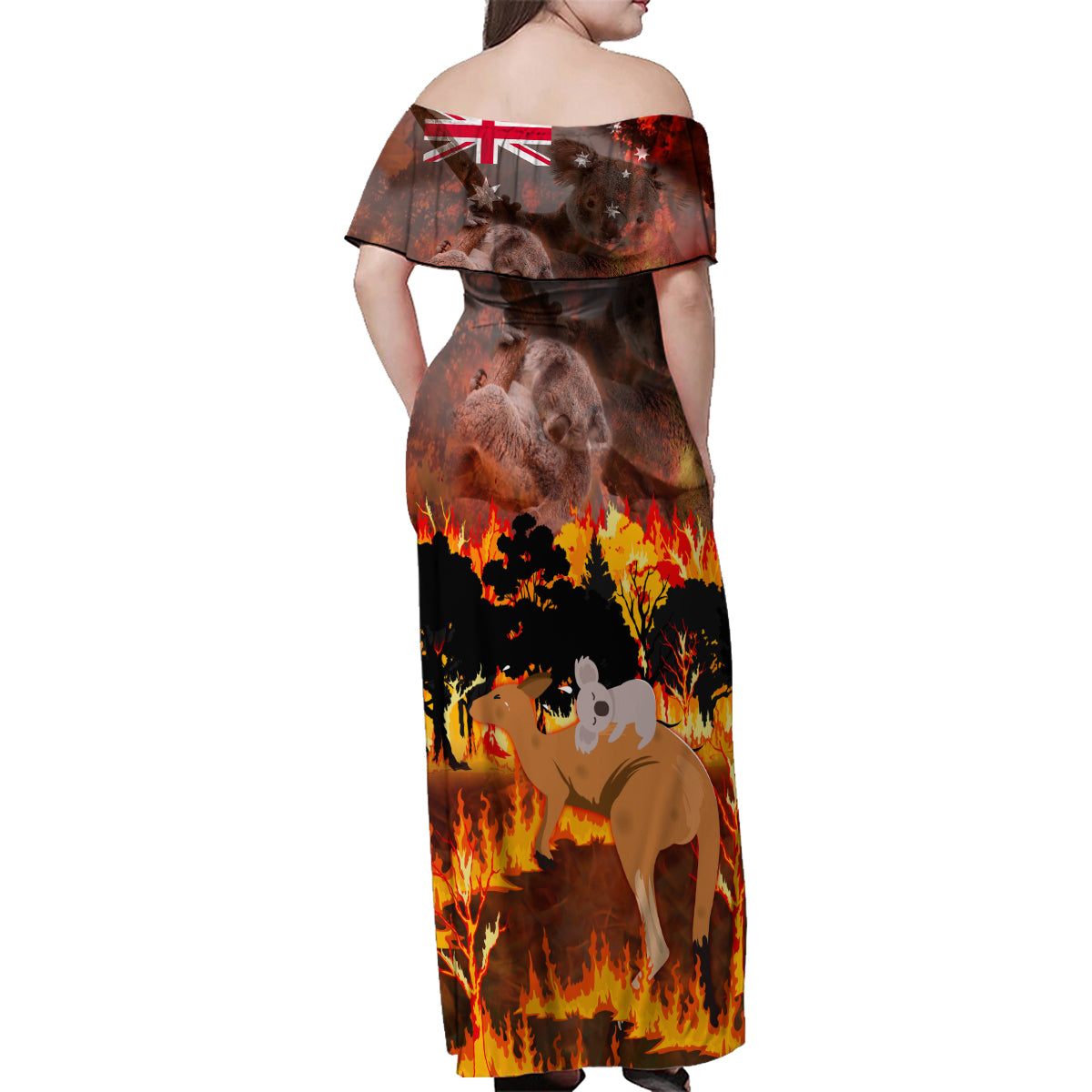 personalised-save-wildlife-australia-family-matching-off-shoulder-maxi-dress-and-hawaiian-shirt-bushfire-awareness