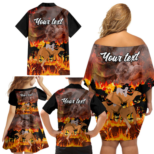 personalised-save-wildlife-australia-family-matching-off-shoulder-short-dress-and-hawaiian-shirt-bushfire-awareness