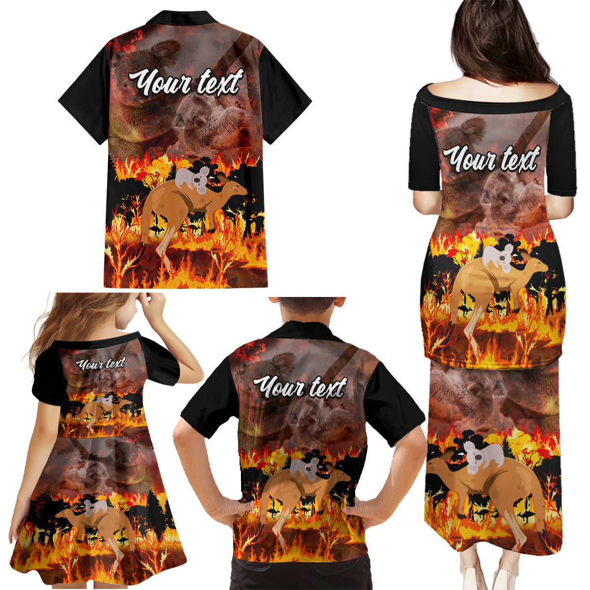 personalised-save-wildlife-australia-family-matching-puletasi-dress-and-hawaiian-shirt-bushfire-awareness