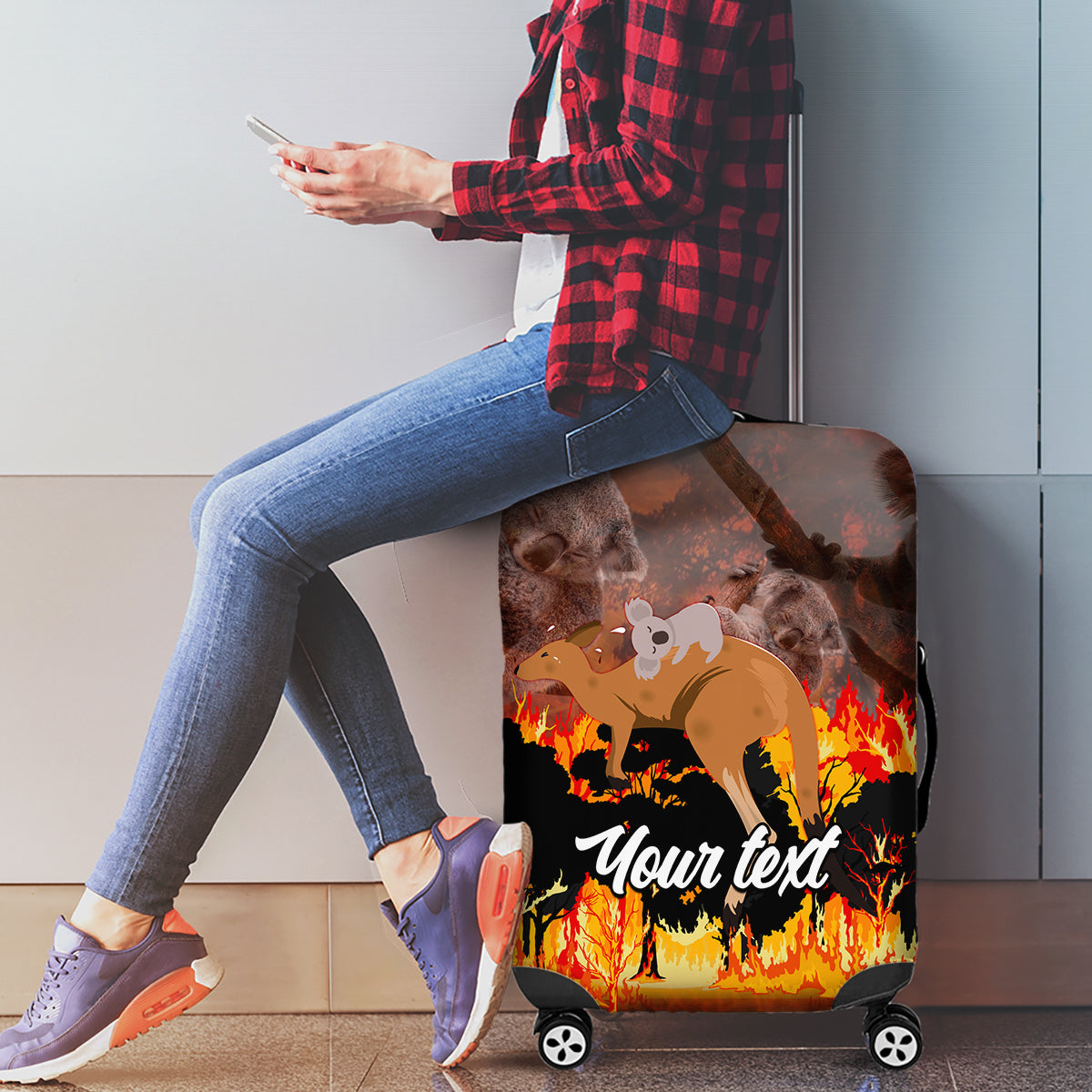 personalised-save-wildlife-australia-luggage-cover-bushfire-awareness