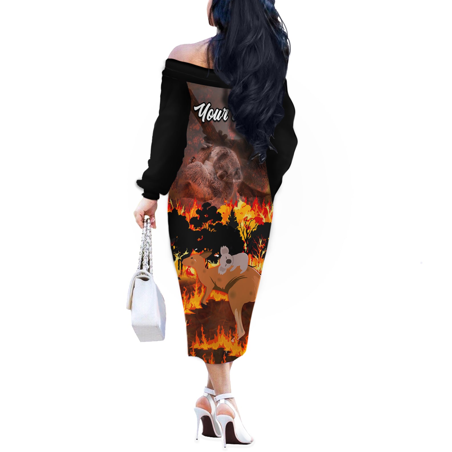 personalised-save-wildlife-australia-off-the-shoulder-long-sleeve-dress-bushfire-awareness