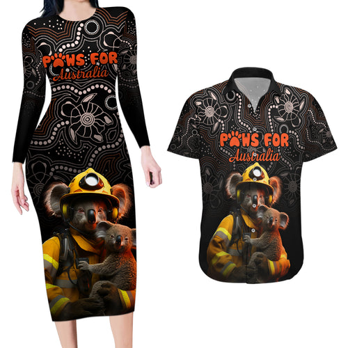 paws-for-australia-couples-matching-long-sleeve-bodycon-dress-and-hawaiian-shirt-bushfire-awareness-indigenous-aboriginal