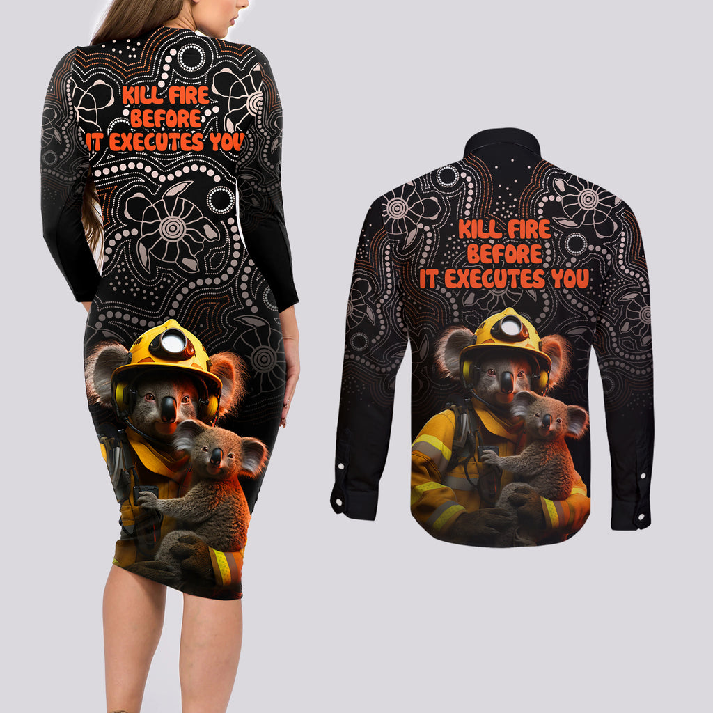 paws-for-australia-couples-matching-long-sleeve-bodycon-dress-and-long-sleeve-button-shirt-bushfire-awareness-indigenous-aboriginal