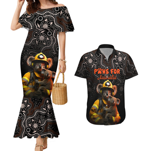 paws-for-australia-couples-matching-mermaid-dress-and-hawaiian-shirt-bushfire-awareness-indigenous-aboriginal