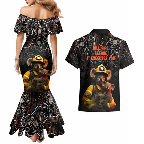 paws-for-australia-couples-matching-mermaid-dress-and-hawaiian-shirt-bushfire-awareness-indigenous-aboriginal
