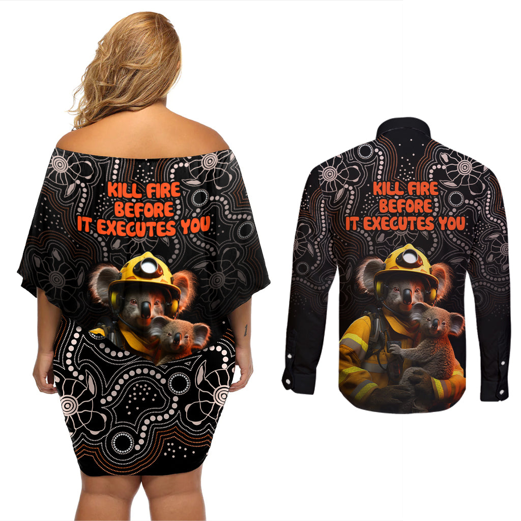 paws-for-australia-couples-matching-off-shoulder-short-dress-and-long-sleeve-button-shirt-bushfire-awareness-indigenous-aboriginal