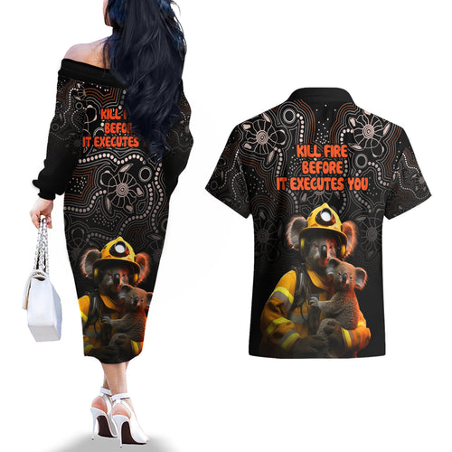 paws-for-australia-couples-matching-off-the-shoulder-long-sleeve-dress-and-hawaiian-shirt-bushfire-awareness-indigenous-aboriginal