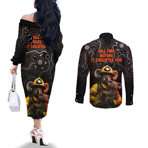 paws-for-australia-couples-matching-off-the-shoulder-long-sleeve-dress-and-long-sleeve-button-shirt-bushfire-awareness-indigenous-aboriginal