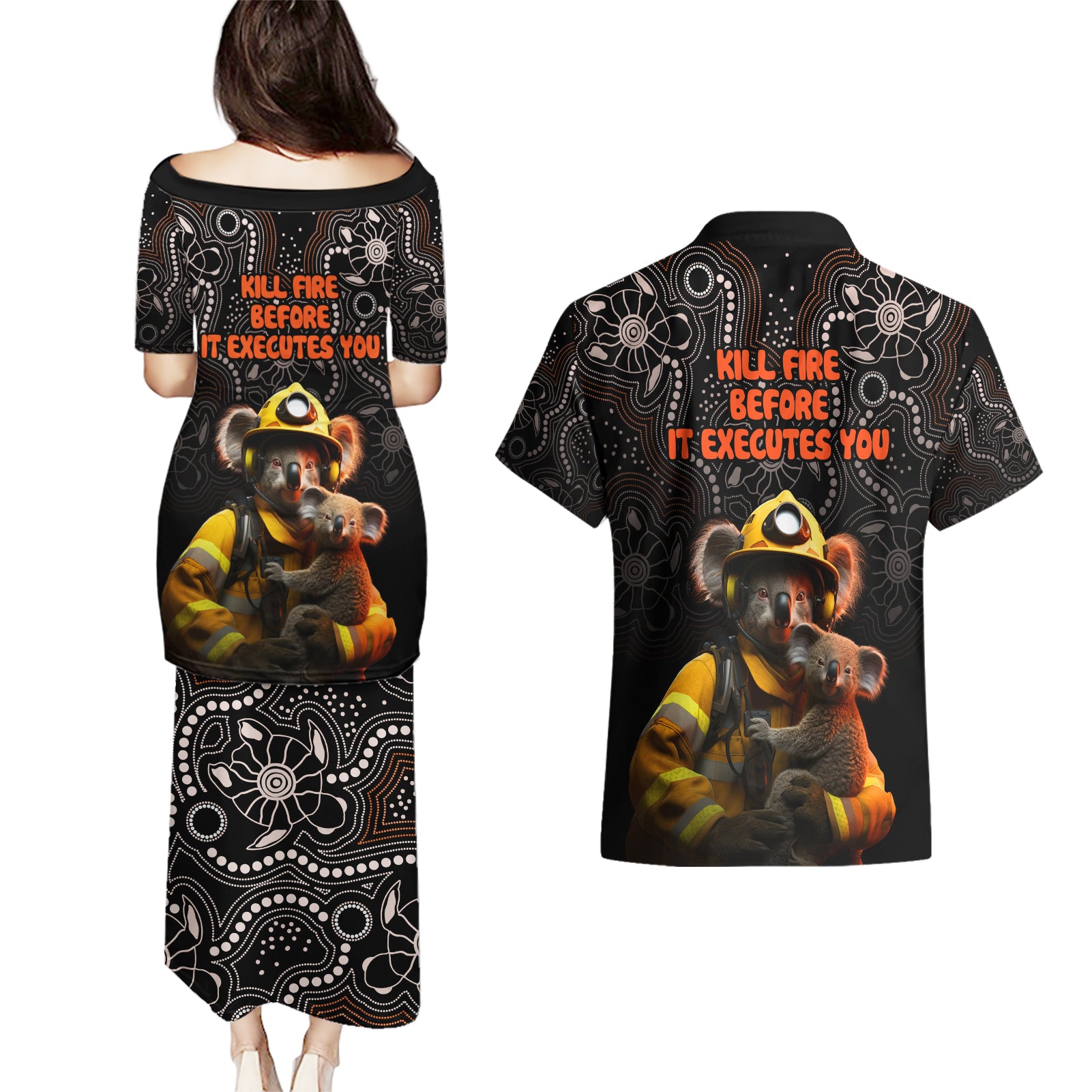 paws-for-australia-couples-matching-puletasi-dress-and-hawaiian-shirt-bushfire-awareness-indigenous-aboriginal