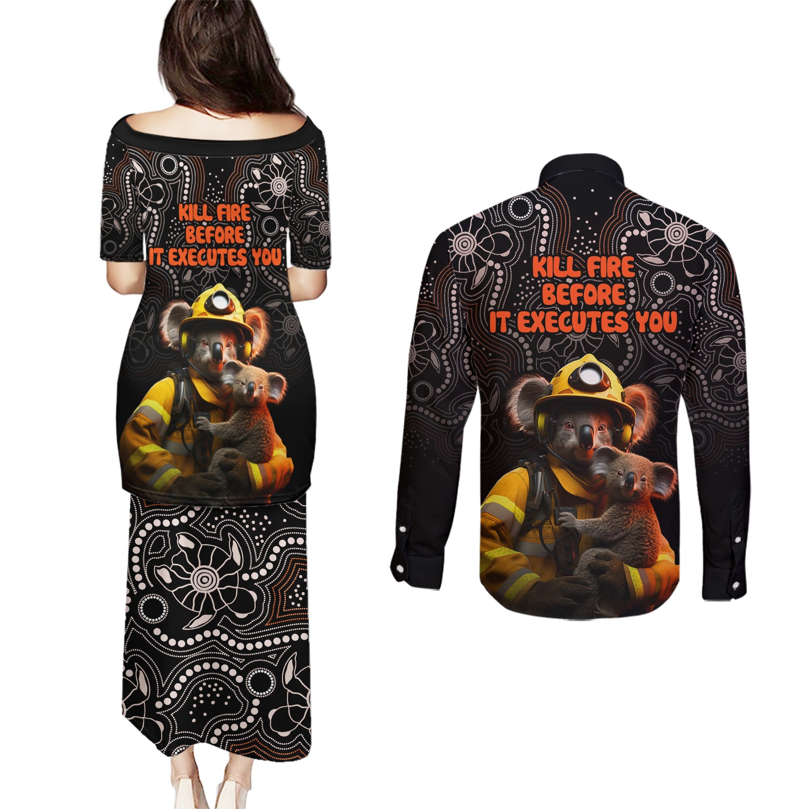 paws-for-australia-couples-matching-puletasi-dress-and-long-sleeve-button-shirt-bushfire-awareness-indigenous-aboriginal